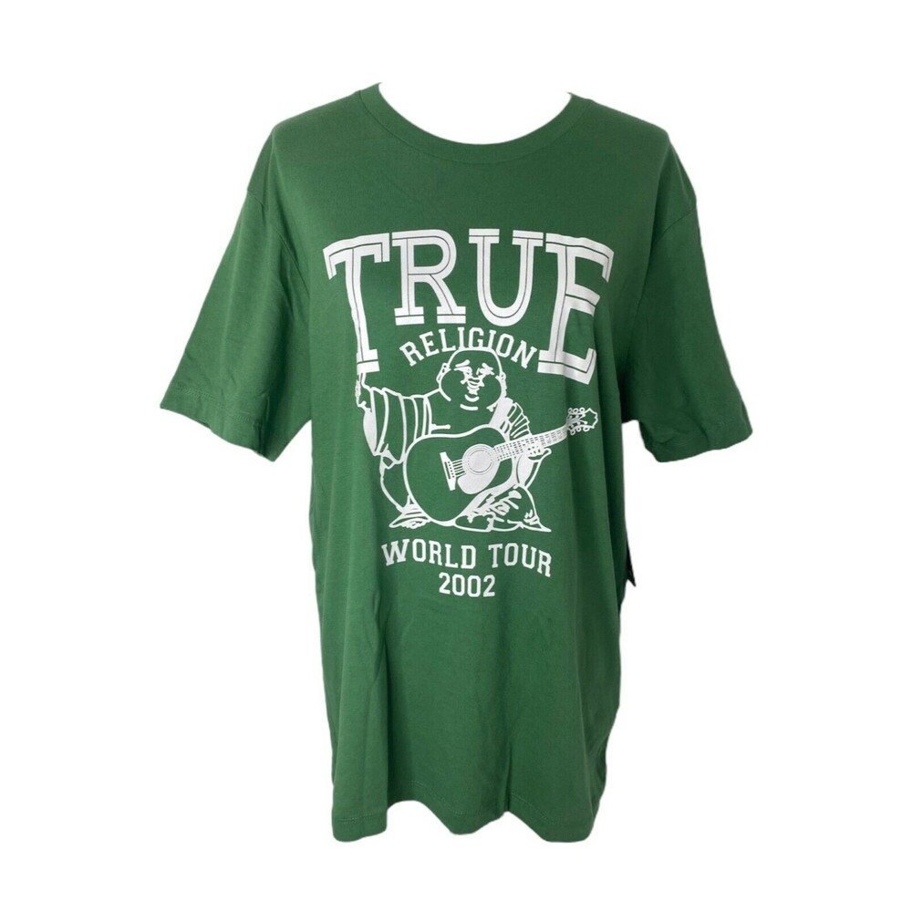 True Religion Men's Shirt Green Big Buddha World Tour Short Sleeve Size Large